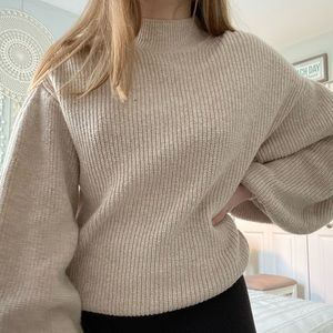 tan puffer sleeve sweater